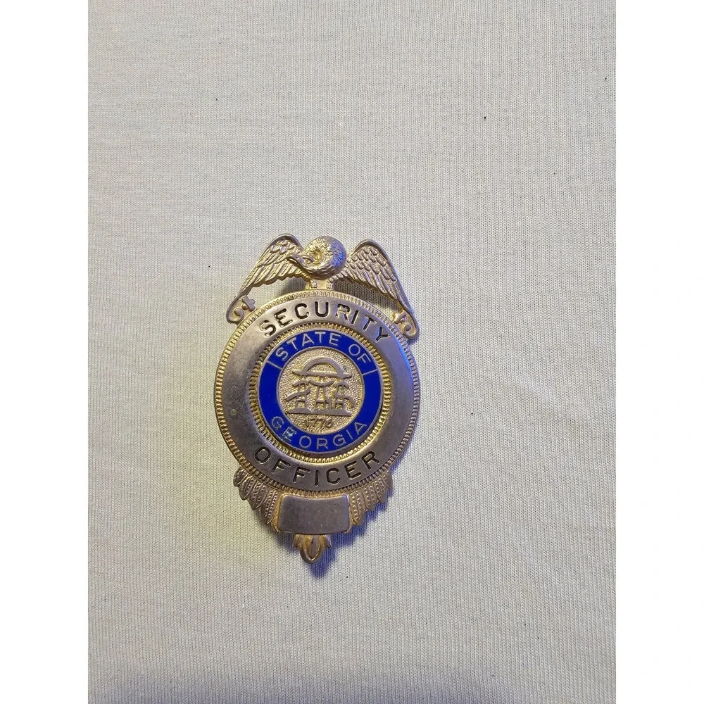 Vintage State Of Georgia Security Officer Badge Gold Tone Blue Enamel Eagle Pin